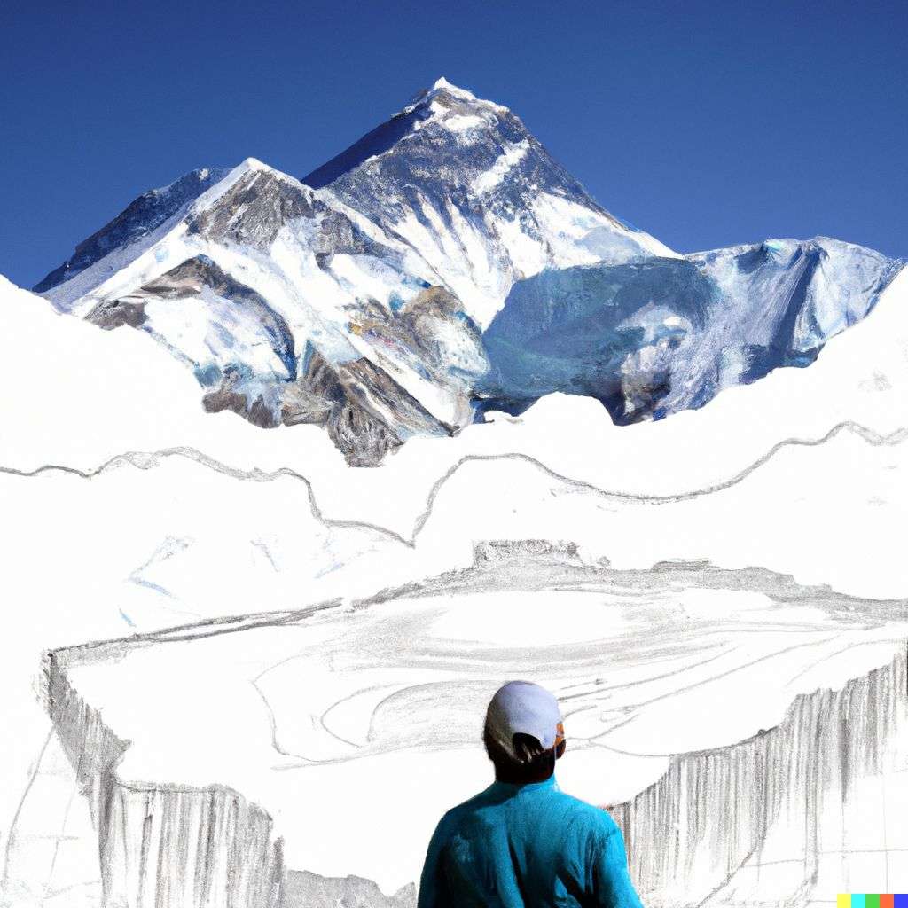 someone gazing at Mount Everest, blueprint